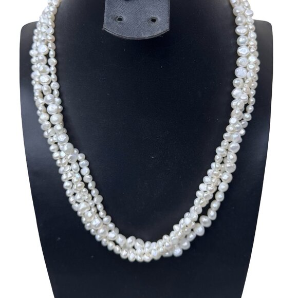 Vintage Jewelry - Vintage Multi-Strand Freshwater Pearl Necklace Sterling Silver Filigree 60s